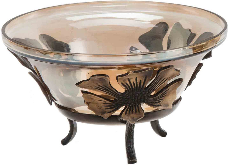 sammsara Decorative Daisy Brass Bowl With Stand Glass Bowl(Brown, Pack of 1)