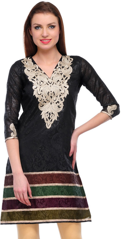 RD Traders Casual Solid Women Kurti(Black)