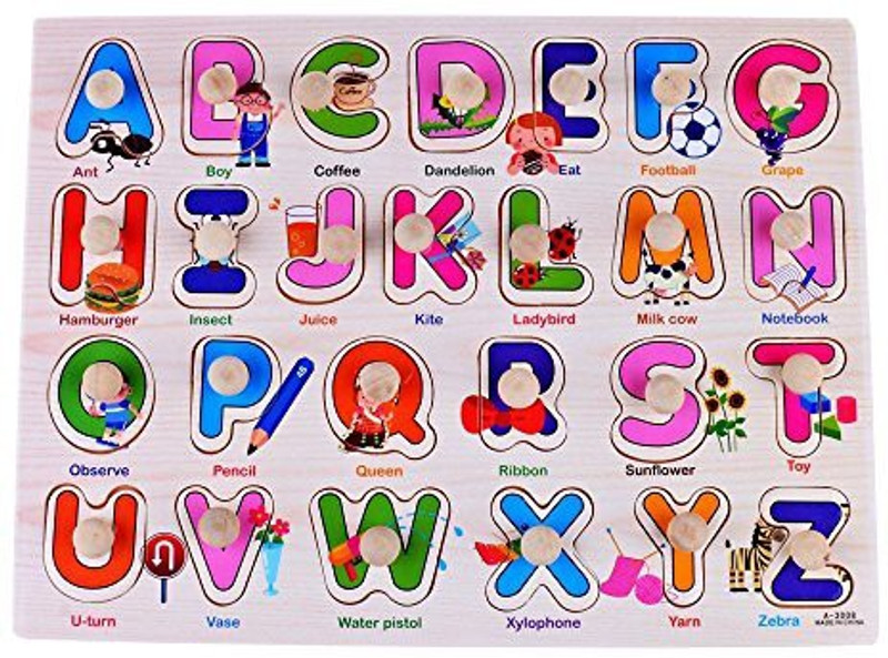 rolimate Home Learning Preschool Early Educational Develoment Colorful Classic Alphabet Wooden Peg Bundle Shape Toys And Games For 3 4 5 Year Olds Child Children Kids Boys Girls(26 Pieces)