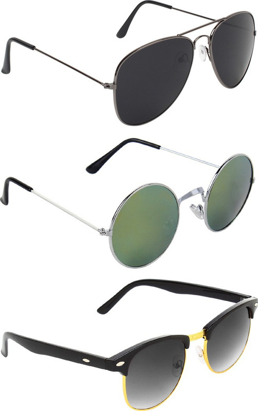 Abner Aviator, Round, Clubmaster Sunglasses(Black, Black) Abner Aviator, Round, Clubmaster Sunglasses(Black, Black)