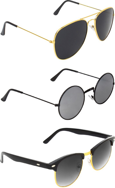 Abner Aviator, Round, Clubmaster Sunglasses(Black, Silver, Black) Abner Aviator, Round, Clubmaster Sunglasses(Black, Silver, Black)