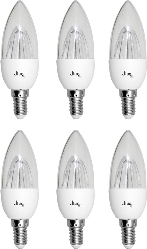 jlux 3-Watt LED Candle Lights with Designer Lens, White Colour (6500K), Standard E14 Small Screw Holder, Pack of 6 For Wall Lamps And Chandelier Ceiling Lamp