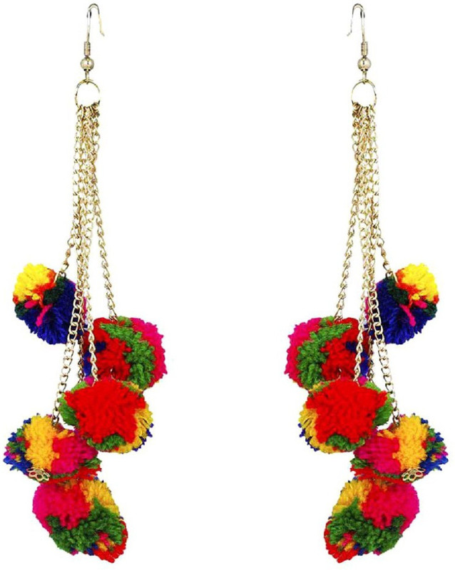 renaissance traders re369-earring pom pom Cotton Dori Drops & Danglers