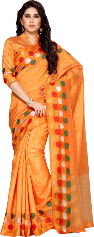 Mimosa Embellished Kanjivaram Tussar Silk Saree (Orange)
