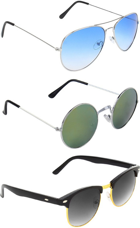 Abner Aviator, Round, Clubmaster Sunglasses(Blue, Multicolor, Black) Abner Aviator, Round, Clubmaster Sunglasses(Blue, Multicolor, Black)