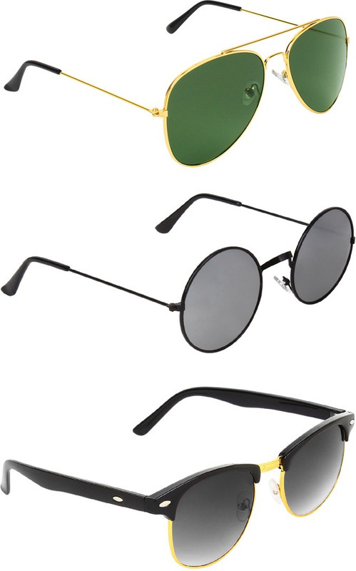 Abner Aviator, Round, Clubmaster Sunglasses(Green, Silver, Black) Abner Aviator, Round, Clubmaster Sunglasses(Green, Silver, Black)