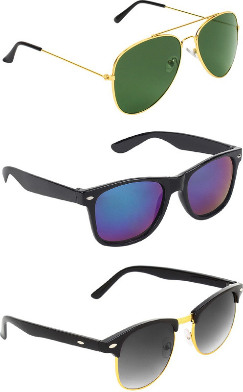 Abner Aviator, Wayfarer, Clubmaster Sunglasses(Green, Multicolor, Black) Abner Aviator, Wayfarer, Clubmaster Sunglasses(Green, Multicolor, Black)