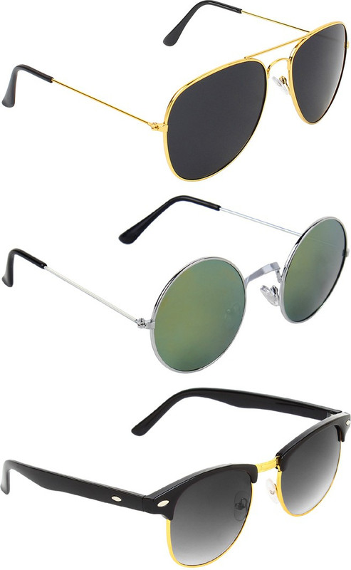 Abner Aviator, Round, Clubmaster Sunglasses(Black, Multicolor, Black) Abner Aviator, Round, Clubmaster Sunglasses(Black, Multicolor, Black)