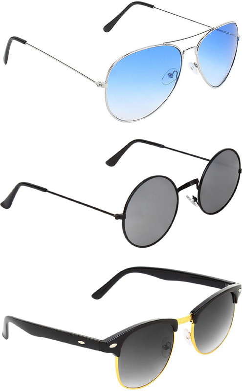 Abner Aviator, Round, Clubmaster Sunglasses(Blue, Silver, Black) Abner Aviator, Round, Clubmaster Sunglasses(Blue, Silver, Black)