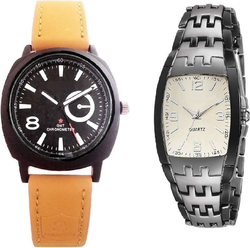 declasse silver grey two tone collection men watch with light brown belt sports party wear Analog Watch  - For Men
