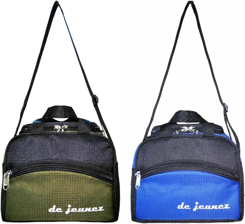 de jeunez D4-BWGANDBWB-Black with Green and Black with Blue Waterproof Lunch Bag(Multicolor, 8 inch)