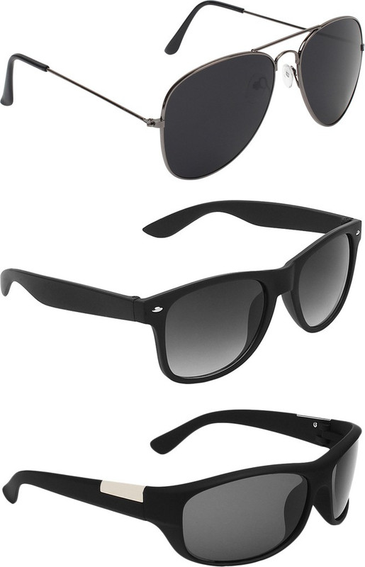 Abner Aviator, Wayfarer, Wrap-around Sunglasses(Black, Black, Black) Abner Aviator, Wayfarer, Wrap-around Sunglasses(Black, Black, Black)