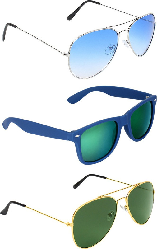 Abner Aviator, Wayfarer, Aviator Sunglasses(Blue, Multicolor, Green) Abner Aviator, Wayfarer, Aviator Sunglasses(Blue, Multicolor, Green)