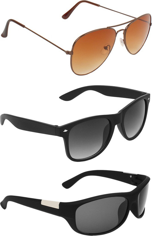 Abner Aviator, Wayfarer, Wrap-around Sunglasses(Brown, Black, Black) Abner Aviator, Wayfarer, Wrap-around Sunglasses(Brown, Black, Black)
