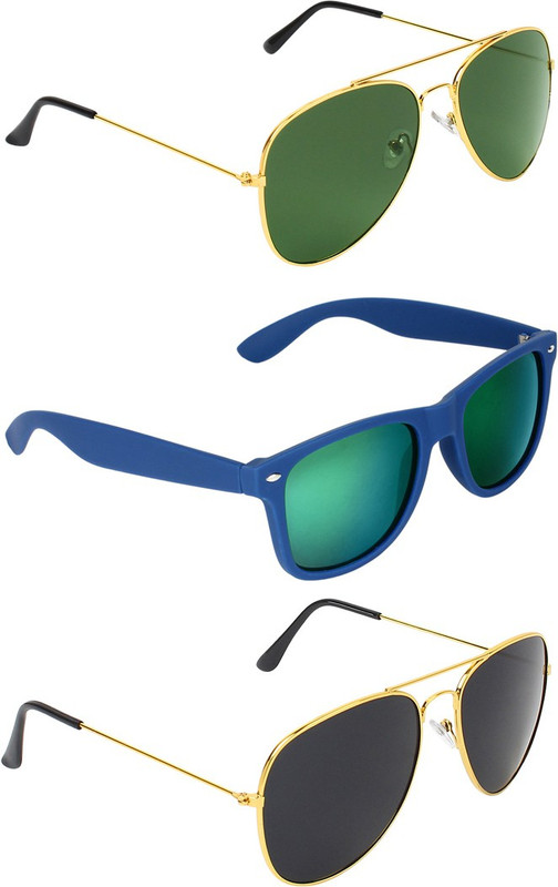 Abner Aviator, Wayfarer, Aviator Sunglasses(Green, Multicolor, Black) Abner Aviator, Wayfarer, Aviator Sunglasses(Green, Multicolor, Black)