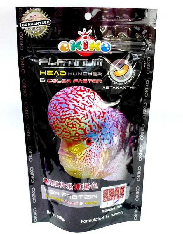 okiko WARNING!!!! Buy Genuine Original Okiko food from seller Aquaasian only, other seller is fake.....Okiko Platinum Head Huncher & Colour Faster Fish Food 100g for Flowerhorn Fish 100 g Dry Fish Food