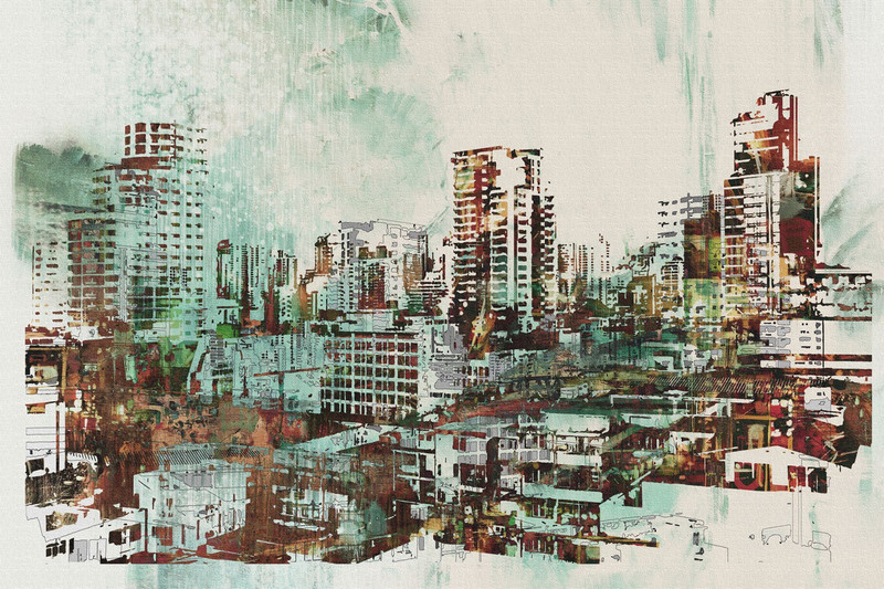 cityscape abstract illustration canvas art Canvas Art(18 inch X 27 inch, Rolled)