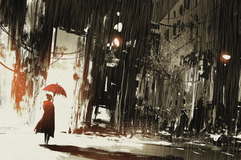 lonely woman with umbrella canvas poster Canvas Art(16 inch X 24 inch, Rolled)
