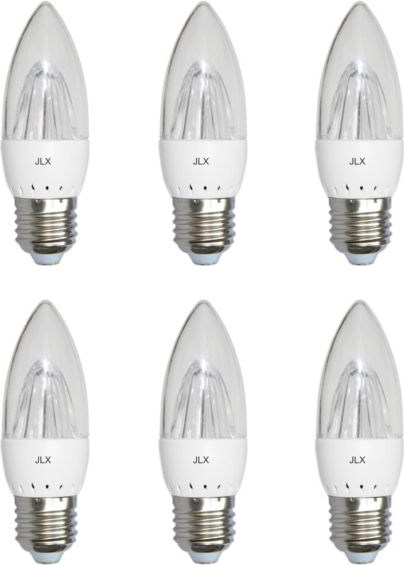 jlx 7-Watt Dimmable LED Candle Lights with Designer Lens, White Colour (6500K), Standard E27 Thread Holder, Pack of 6 For Wall Lamps And Chandelier Ceiling Lamp