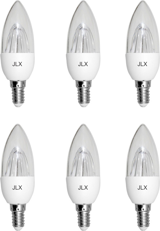 jlx 7-Watt Dimmable LED Candle Lights with Designer Lens, Warm-white Colour (3000K), Standard E14 Small Screw Holder, Pack of 6 For Wall Lamps And Chandelier Ceiling Lamp