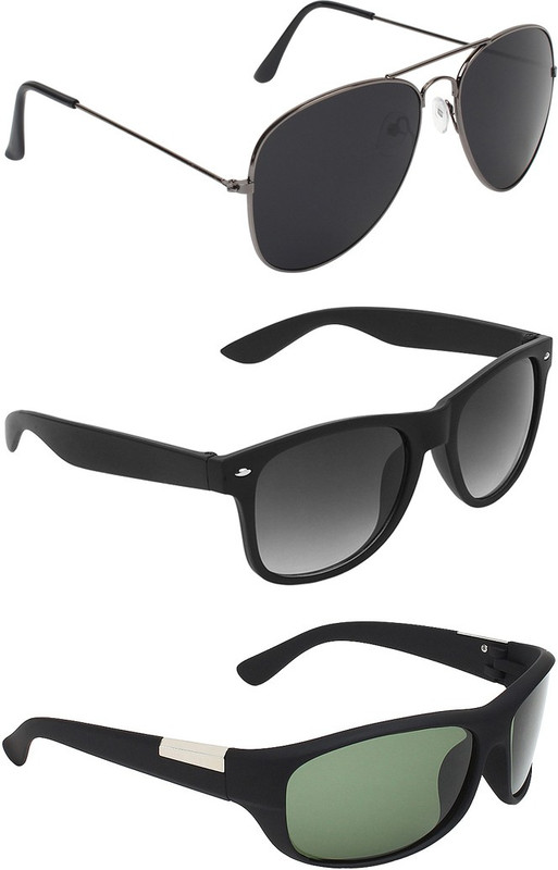 Abner Aviator, Wayfarer, Wrap-around Sunglasses(Black, Black, Green) Abner Aviator, Wayfarer, Wrap-around Sunglasses(Black, Black, Green)