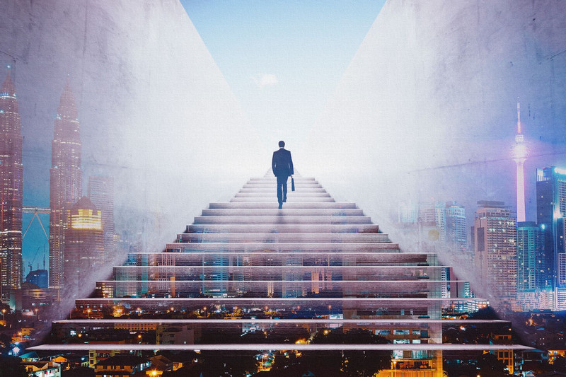 man climbing stair canvas art Canvas Art(18 inch X 27 inch, Rolled)