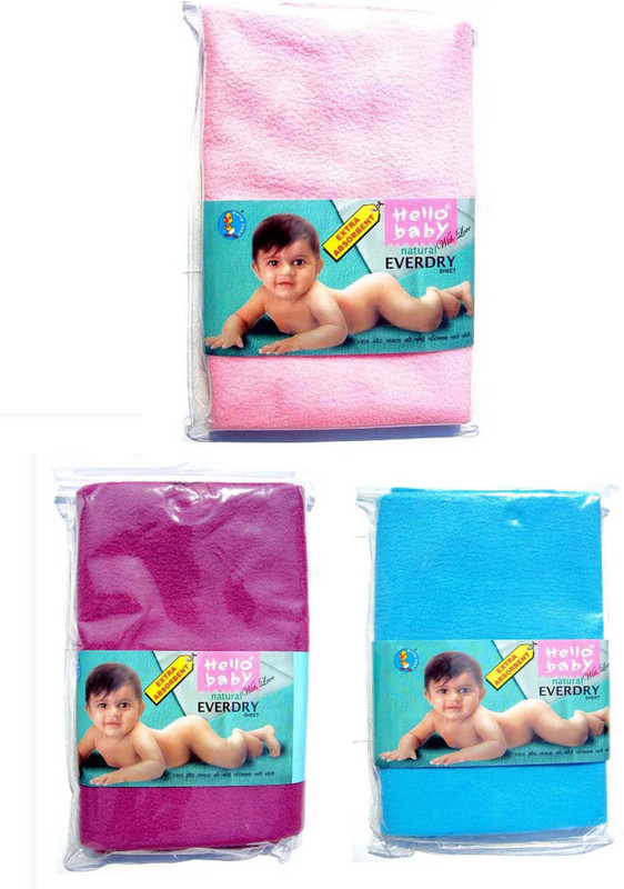 Hello Baby Extra Absorbent Natural Quick Dry Waterproof Bed Protector -Purple Medium, Pink & Sky Blue Small combo(Multicolor)
