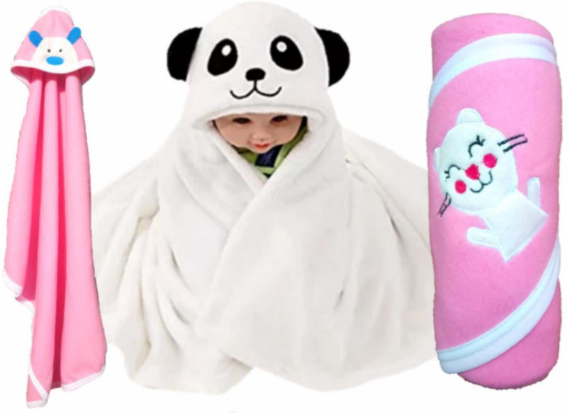 Brandonn Animal Single Hooded Baby Blanket(Polyester, White) Brandonn Animal Single Hooded Baby Blanket(Polyester, White)