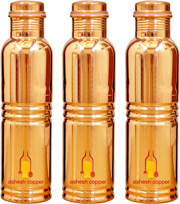 ashesh copper 5 ring leak proof gold edition 100% pure copper (PACK OF 3) 950 ml Bottle(Pack of 3, Gold)
