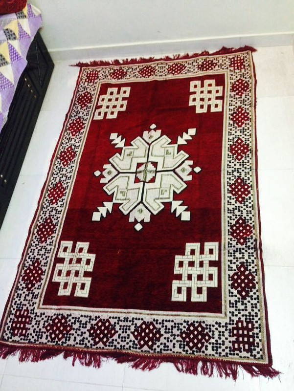 justway Red, White Velvet Carpet(154 cm  X 215 cm)
