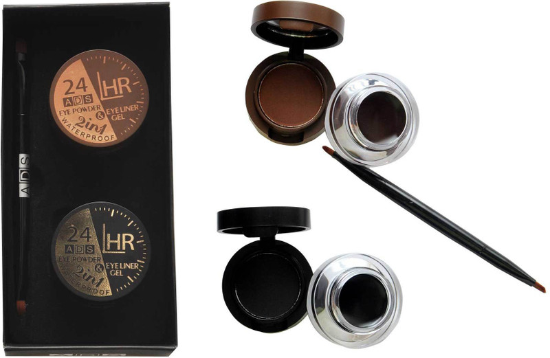 ADS 24 HR Eye Powder & Waterproof Eyeliner Gel 7 g(Brown, Black)