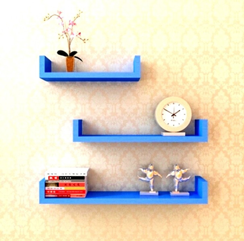 shine star art wooden wall shelf MDF (Medium Density Fiber) Wall Shelf(Number of Shelves - 3, Blue)