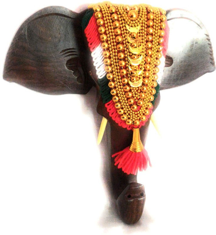 keralashopee ELEPHANT FACE (POORAM HEAD) IN ROSEWOOD - WALL HANGING (NETTIPATTAM) / COAT HANGeR Decorative Showpiece  -  25 cm(Wood, Brown)