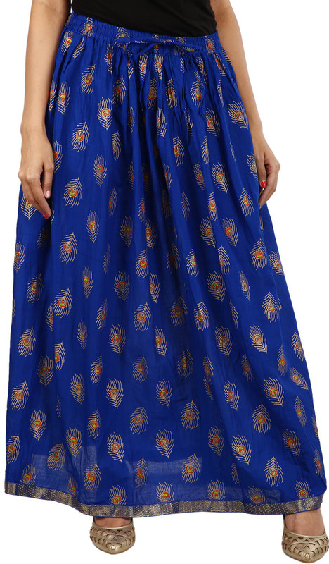 sablani Printed Women Broomstick Blue Skirt
