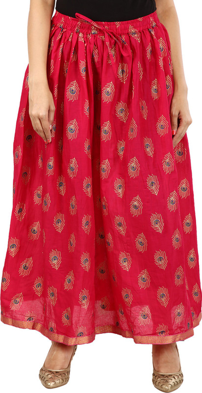 sablani Printed Women Broomstick Pink Skirt