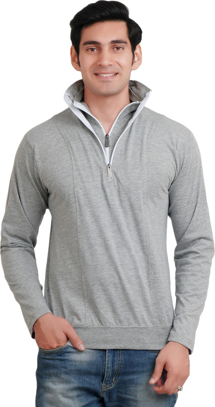 risess Solid Men High Neck Grey T-Shirt