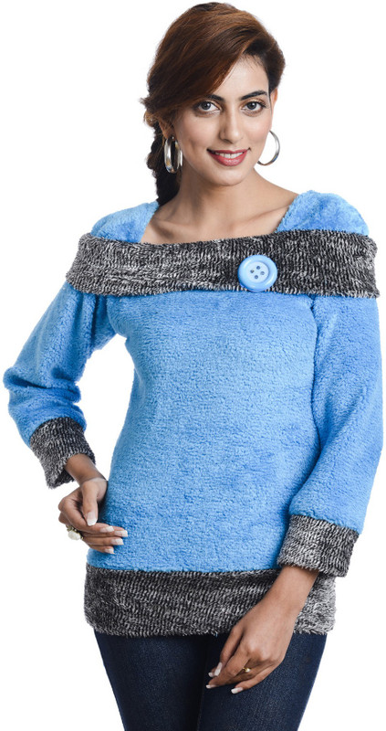 TeeMoods Casual Full Sleeve Self Design Women Blue Top