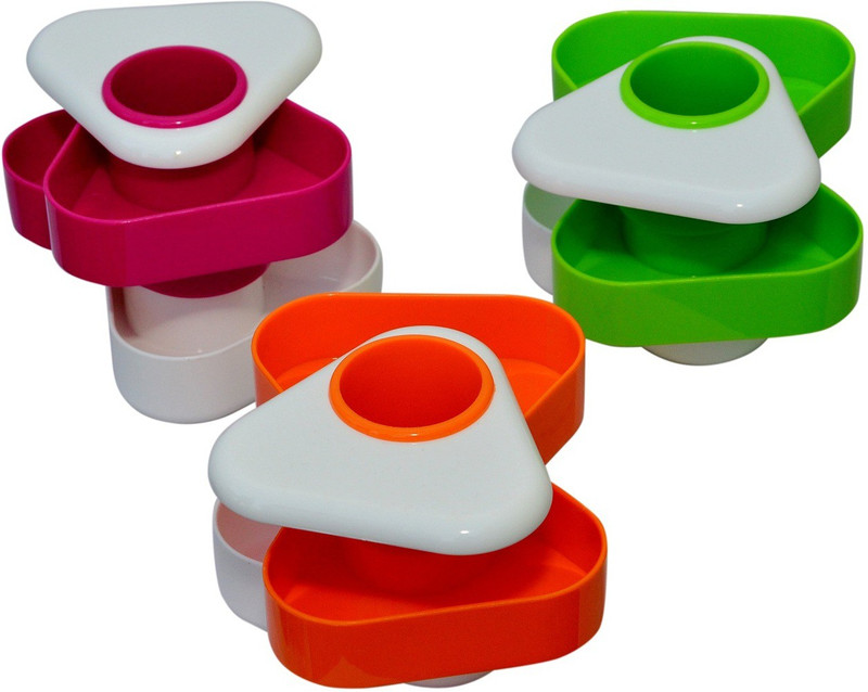 fabulo 4 Compartments Plastic Pen Holder(Green, Orange, Pink)