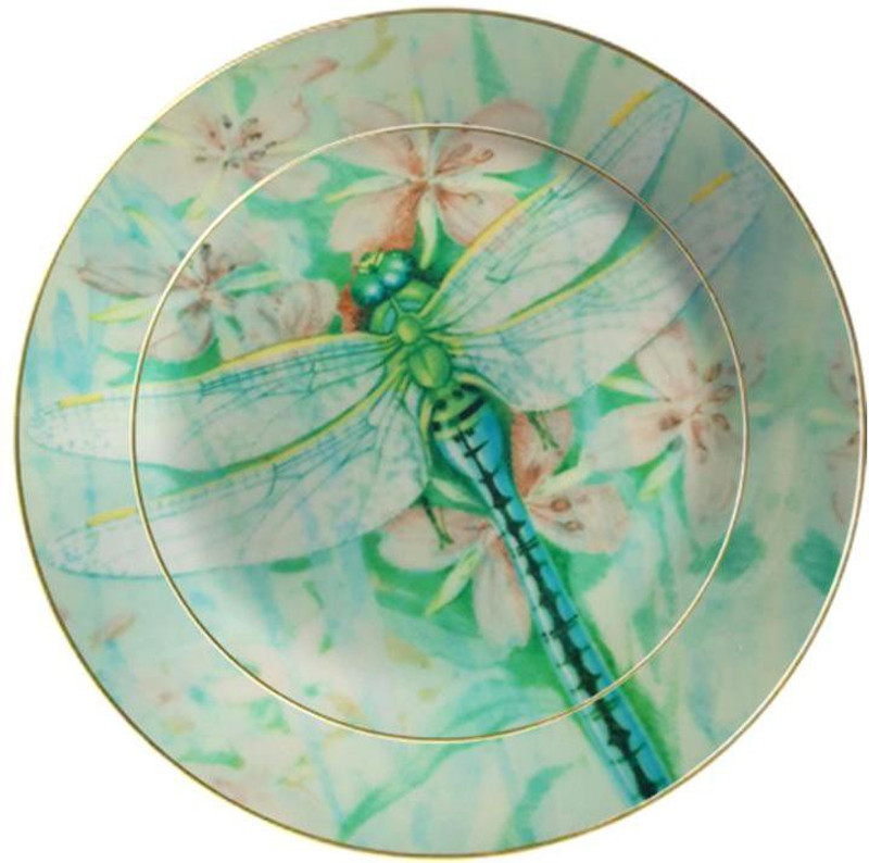 fabulloso Leaf Designs Green Dragonfly Ceramic Quarter Plate Charger Plate