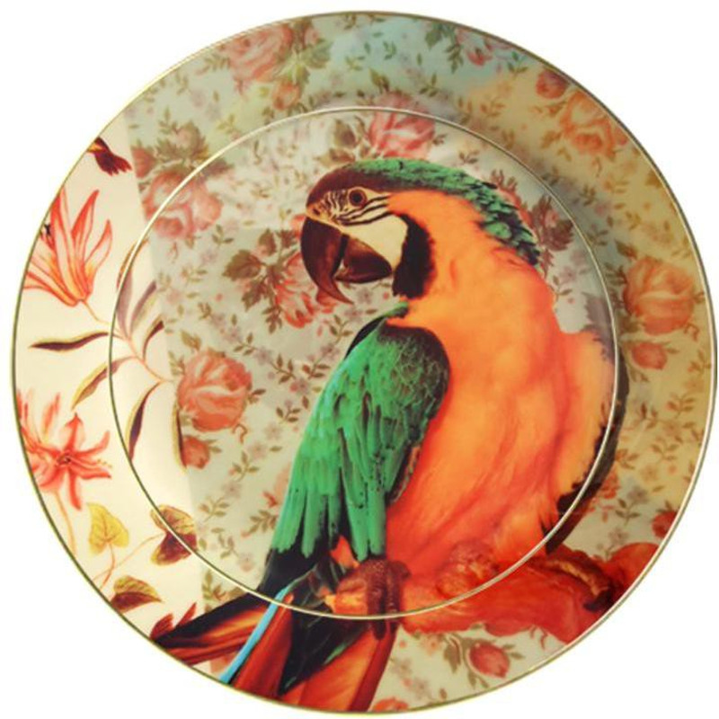 fabulloso Leaf Designs Green Parrot Ceramic Dinner Plate Charger Plate
