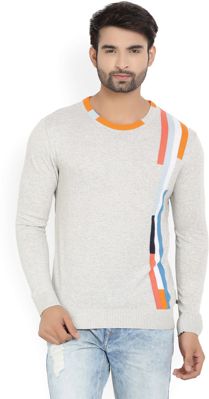 United Colors of Benetton Striped Round Neck Casual Men Grey Sweater