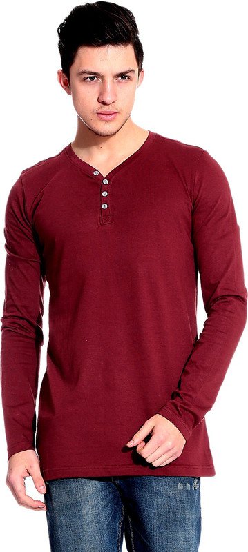 Lemon & Vodka Solid Men Henley Maroon T-Shirt