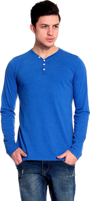 Lemon & Vodka Solid Men Henley Dark Blue T-Shirt