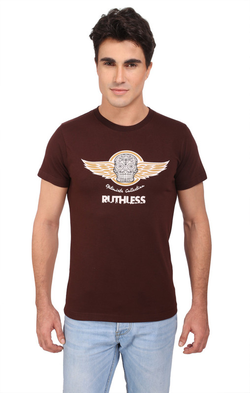ruthless Printed Men Round Neck Brown T-Shirt