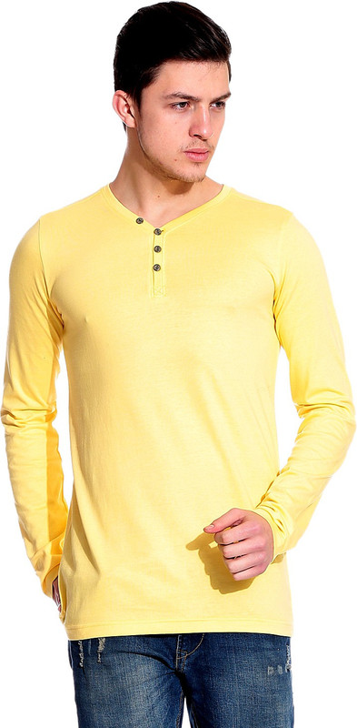 Lemon & Vodka Solid Men Henley Yellow T-Shirt