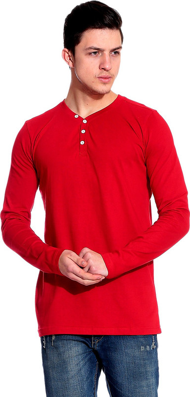 Lemon & Vodka Solid Men Henley Red T-Shirt