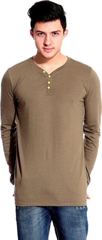 Lemon & Vodka Solid Men Henley Green T-Shirt