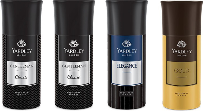 Yardley 2 Gentlemen and 1 Elegance and 1 Gold Deo Combo Pack of 4 Deodorant Spray - For Men(150 ml, Pack of 4)