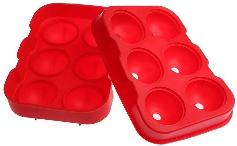 karp Ice Cube Tray - Silicone Flexible Create Spherical Round Ball Shaped Ice Cube Mold With Lid With Funnel Red Silicone Ice Cube Tray(Pack of 1)