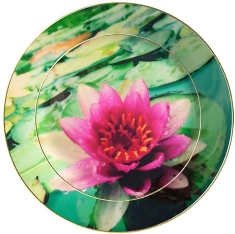 fabulloso Leaf Designs Bright Pink Lotus Quarter Plate Charger Plate